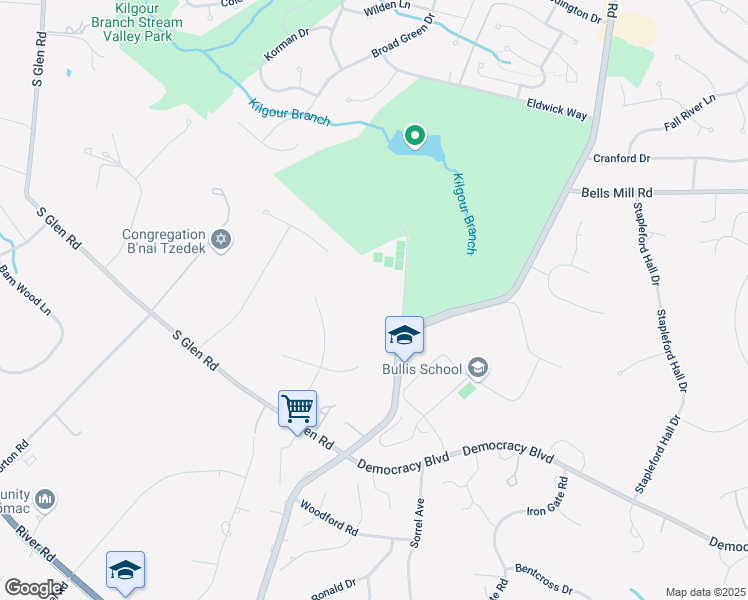 map of restaurants, bars, coffee shops, grocery stores, and more near 10718 Potomac Tennis Lane in Potomac