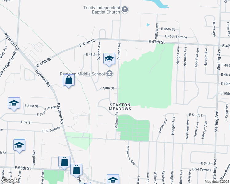 map of restaurants, bars, coffee shops, grocery stores, and more near 5016 Pittman Road in Kansas City