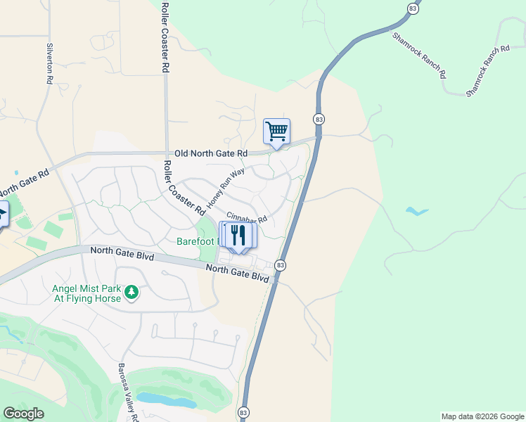 map of restaurants, bars, coffee shops, grocery stores, and more near 2463 Ledgewood Drive in Colorado Springs