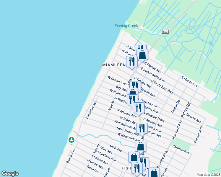 map of restaurants, bars, coffee shops, grocery stores, and more near 207 West Hudson Avenue in Lower Township