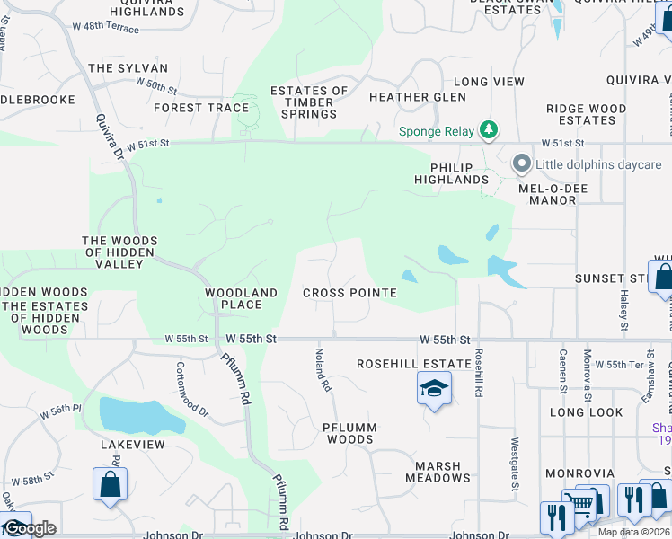 map of restaurants, bars, coffee shops, grocery stores, and more near 5331 Noland Road in Shawnee