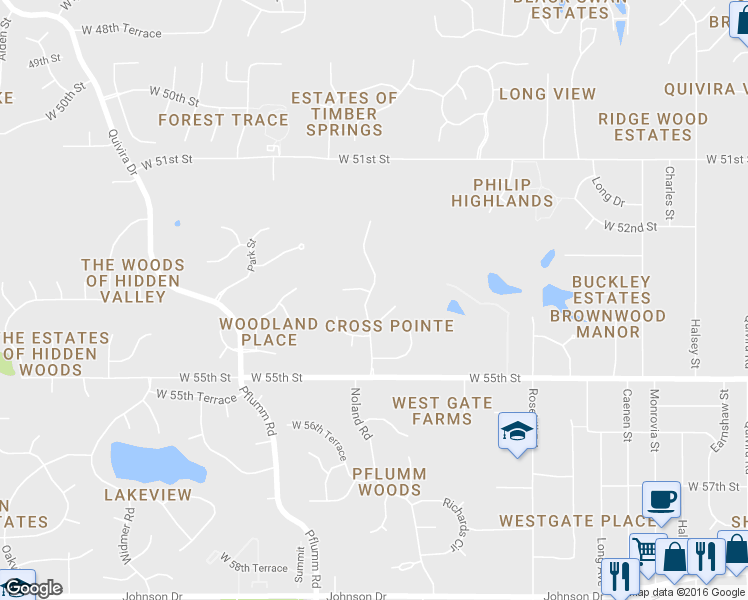 map of restaurants, bars, coffee shops, grocery stores, and more near 5331 Noland Road in Shawnee
