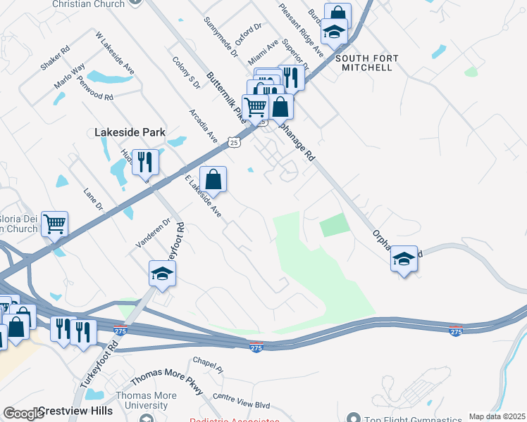 map of restaurants, bars, coffee shops, grocery stores, and more near 58 Bellemonte Avenue in Lakeside Park