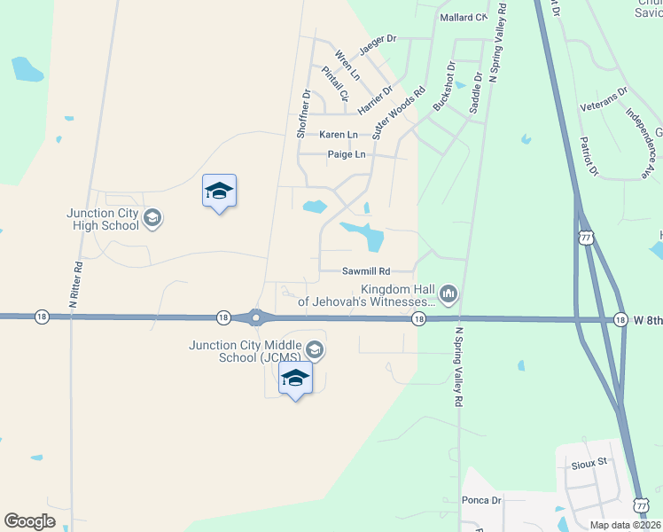 map of restaurants, bars, coffee shops, grocery stores, and more near 1301 Sutter Woods Road in Junction City