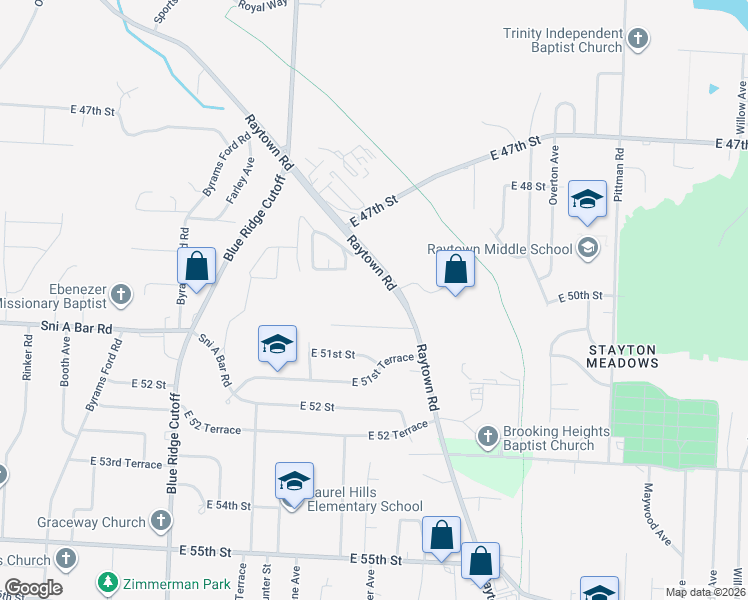 map of restaurants, bars, coffee shops, grocery stores, and more near 9200 East 50th Terrace in Kansas City