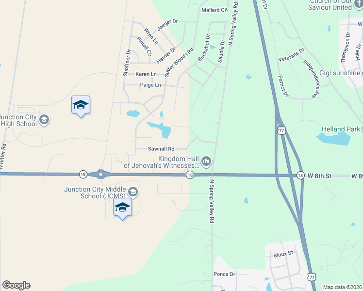 map of restaurants, bars, coffee shops, grocery stores, and more near 1209 Wildflower Drive in Junction City