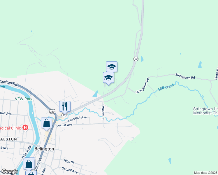 map of restaurants, bars, coffee shops, grocery stores, and more near 471 Morgantown Pke in Belington