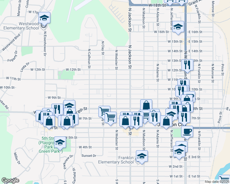 map of restaurants, bars, coffee shops, grocery stores, and more near 615 West 9th Street in Junction City