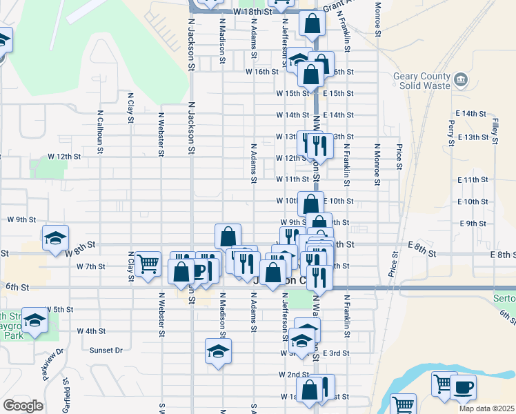 map of restaurants, bars, coffee shops, grocery stores, and more near 224 West 9th Street in Junction City