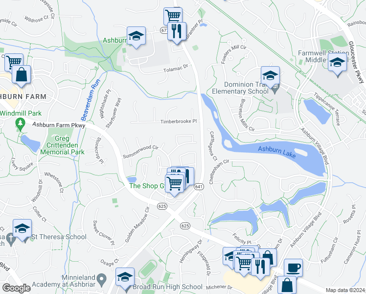 map of restaurants, bars, coffee shops, grocery stores, and more near 43872 Laburnum Square in Ashburn