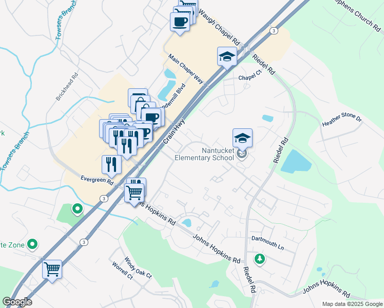 map of restaurants, bars, coffee shops, grocery stores, and more near 1014 Murdoch Court in Crofton