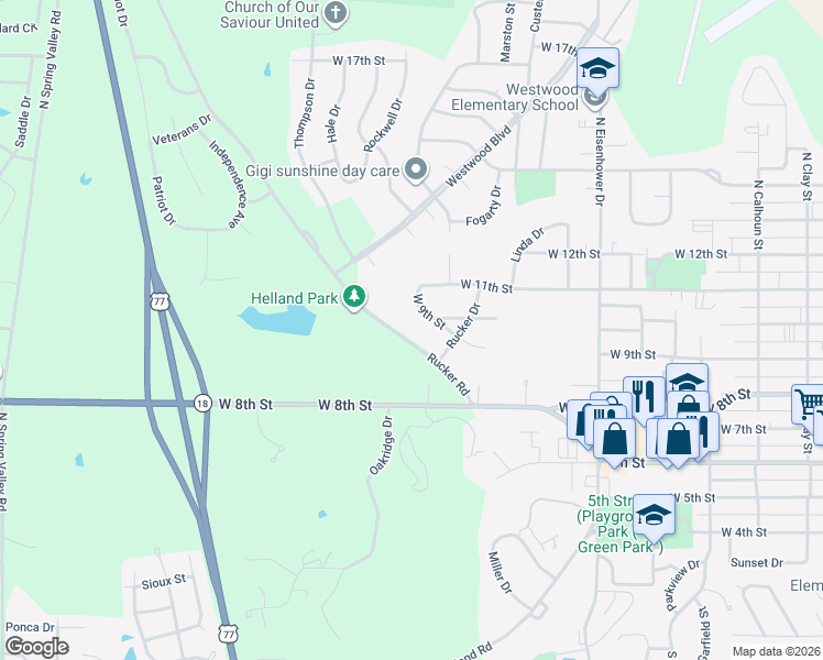 map of restaurants, bars, coffee shops, grocery stores, and more near 1448 West 11th Street in Junction City