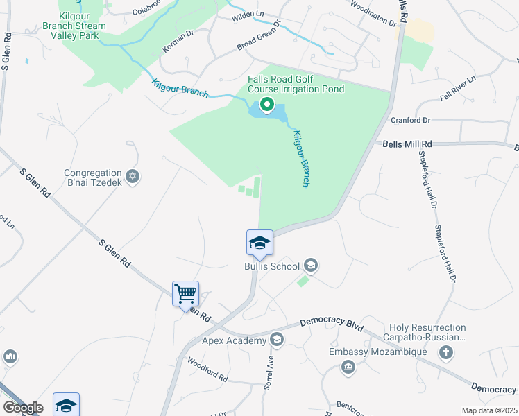 map of restaurants, bars, coffee shops, grocery stores, and more near 10800 Potomac Tennis Lane in Potomac