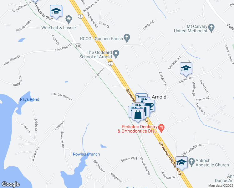 map of restaurants, bars, coffee shops, grocery stores, and more near 1396 Baltimore Annapolis Boulevard in Arnold