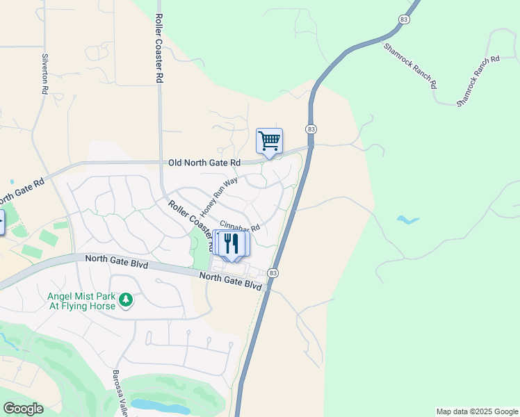 map of restaurants, bars, coffee shops, grocery stores, and more near 13851 Firefall Court in Colorado Springs