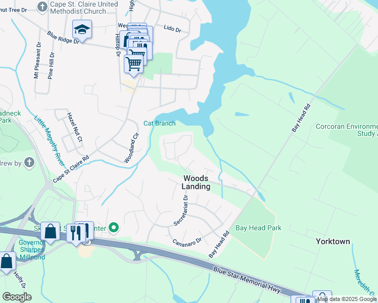 map of restaurants, bars, coffee shops, grocery stores, and more near 527 Wood Duck Lane in Annapolis