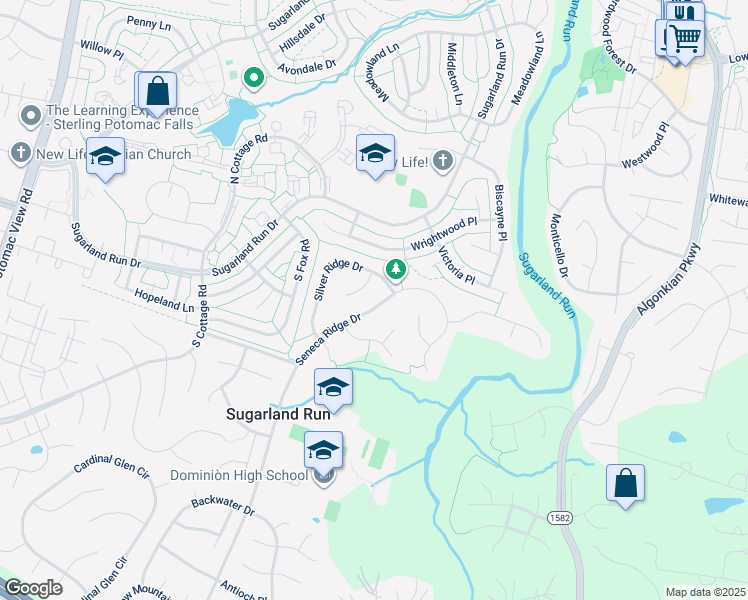 map of restaurants, bars, coffee shops, grocery stores, and more near 127 Seneca Ridge Drive in Sterling