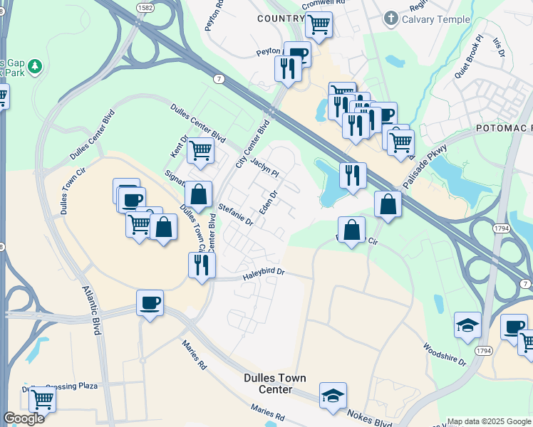map of restaurants, bars, coffee shops, grocery stores, and more near 21088 Joseph Terrace in Sterling