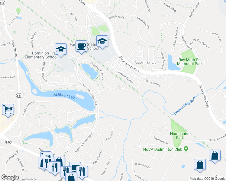 map of restaurants, bars, coffee shops, grocery stores, and more near 44209 Litchfield Terrace in Ashburn