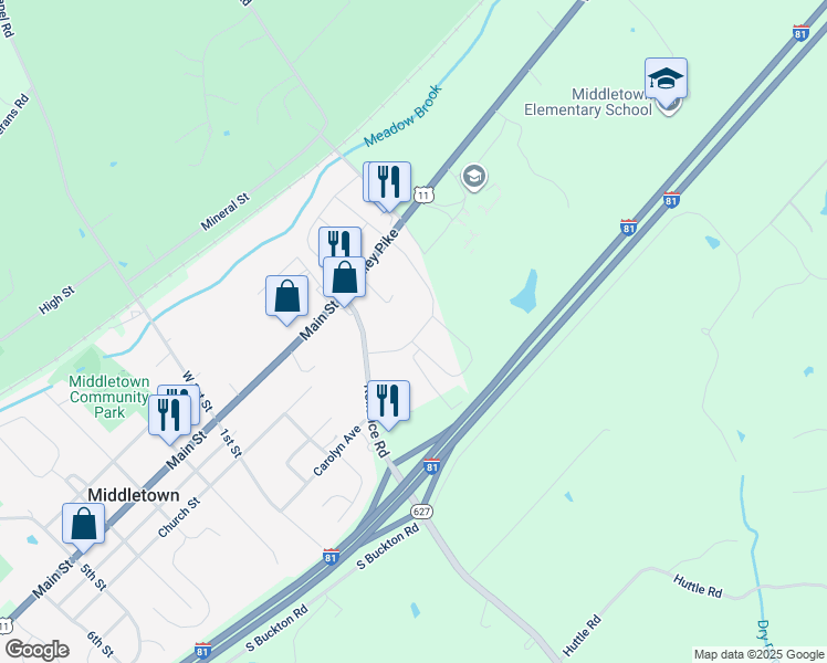 map of restaurants, bars, coffee shops, grocery stores, and more near 131 Birmingham Drive in Middletown