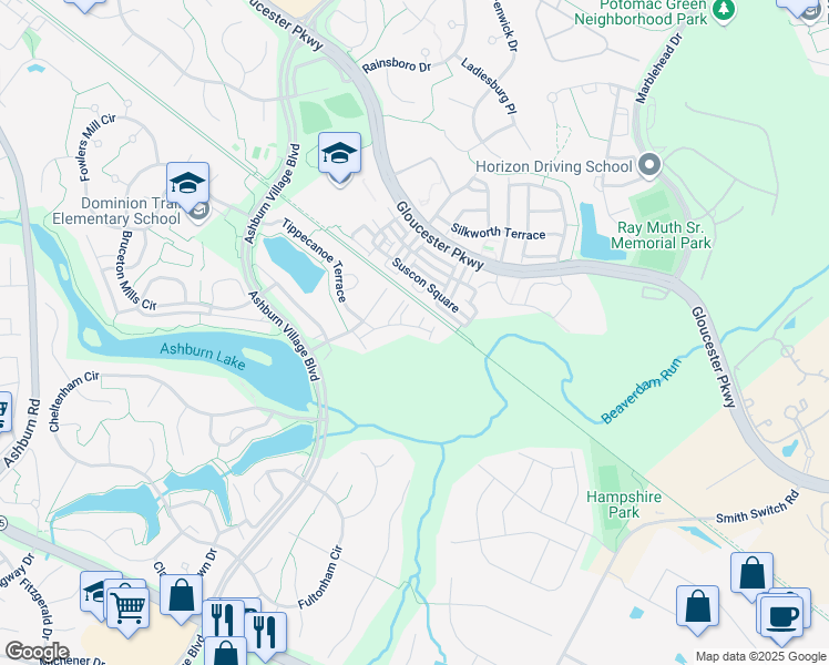 map of restaurants, bars, coffee shops, grocery stores, and more near 44253 Litchfield Terrace in Ashburn