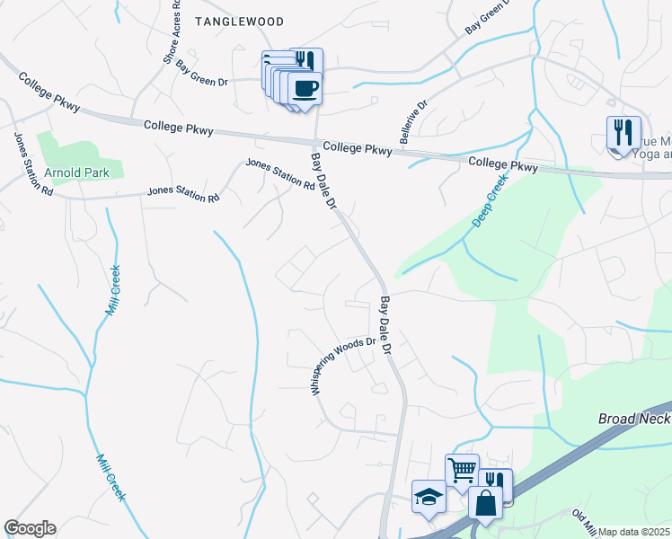 map of restaurants, bars, coffee shops, grocery stores, and more near 1542 Star Pine Drive in Annapolis
