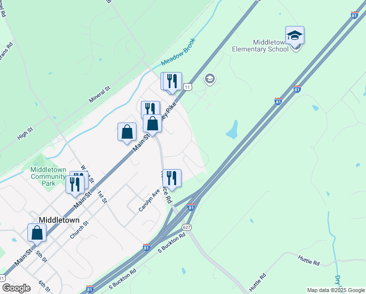 map of restaurants, bars, coffee shops, grocery stores, and more near 131 Birmingham Drive in Middletown