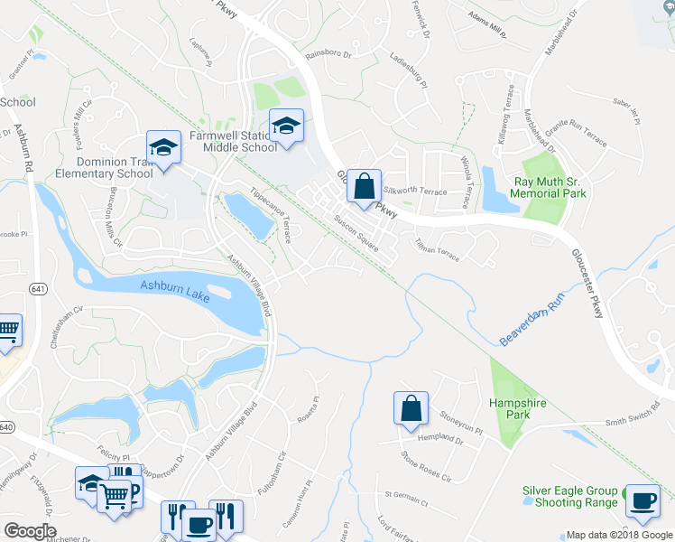map of restaurants, bars, coffee shops, grocery stores, and more near 44237 Litchfield Terrace in Ashburn