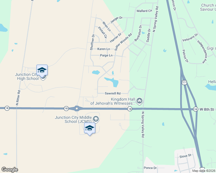 map of restaurants, bars, coffee shops, grocery stores, and more near 1716 sutter Woods court in Junction City
