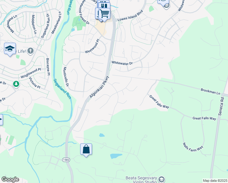 map of restaurants, bars, coffee shops, grocery stores, and more near 10153 Yorktown Way in Great Falls