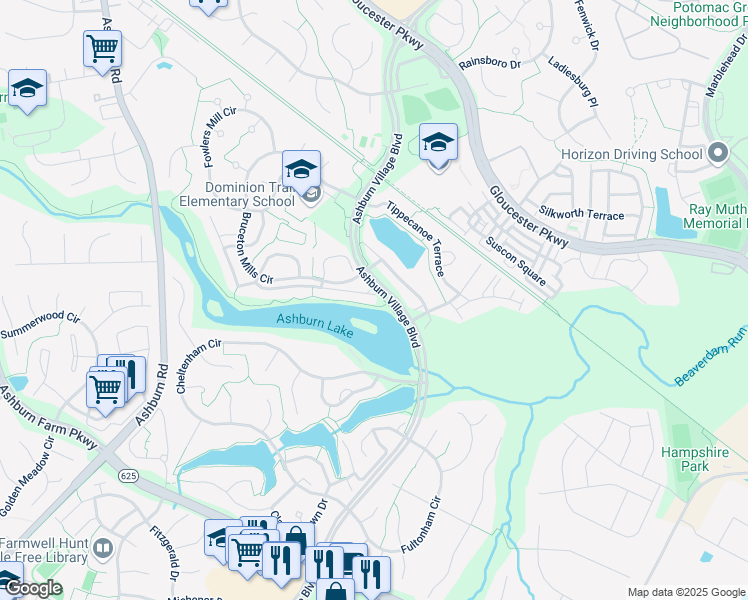 map of restaurants, bars, coffee shops, grocery stores, and more near 44059 Lords Valley Terrace in Ashburn