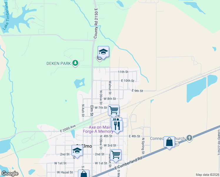 map of restaurants, bars, coffee shops, grocery stores, and more near 914 Walnut Street in Saint Elmo