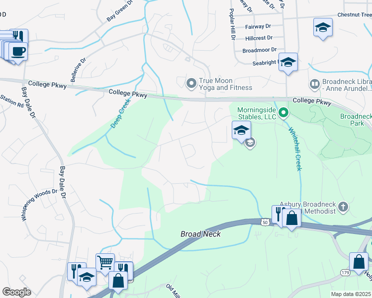 map of restaurants, bars, coffee shops, grocery stores, and more near 1405 Colonial Manor Court in Annapolis