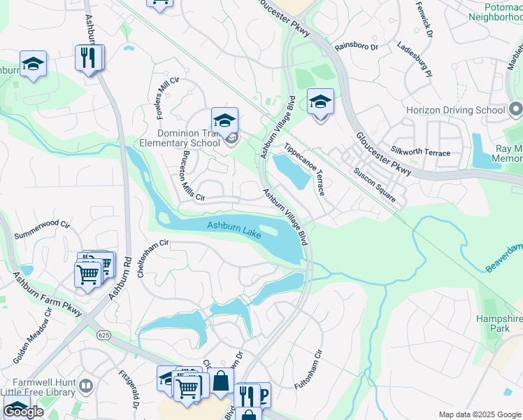 map of restaurants, bars, coffee shops, grocery stores, and more near 44043 Lords Valley Terrace in Ashburn