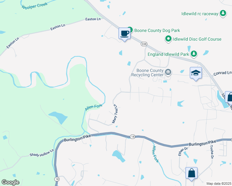 map of restaurants, bars, coffee shops, grocery stores, and more near 3392 Mary Teal Lane in Burlington
