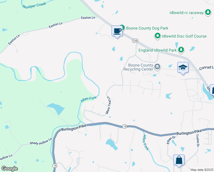 map of restaurants, bars, coffee shops, grocery stores, and more near 3392 Mary Teal Lane in Burlington