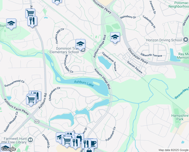 map of restaurants, bars, coffee shops, grocery stores, and more near 44043 Lords Valley Terrace in Ashburn