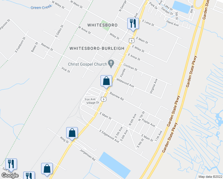 map of restaurants, bars, coffee shops, grocery stores, and more near 304 Bayview Road in Middle Township