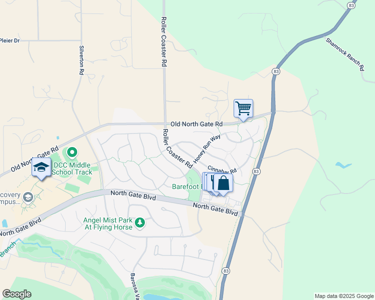 map of restaurants, bars, coffee shops, grocery stores, and more near 2344 Cinnabar Road in Colorado Springs