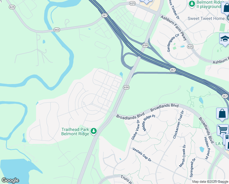 map of restaurants, bars, coffee shops, grocery stores, and more near 20903 Ashburn Heights Drive in Ashburn