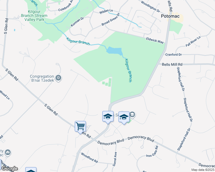 map of restaurants, bars, coffee shops, grocery stores, and more near 10800 Potomac Tennis Lane in Potomac