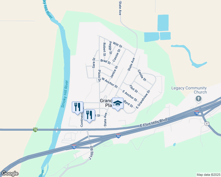 map of restaurants, bars, coffee shops, grocery stores, and more near 512 Jerry Drive in Junction City