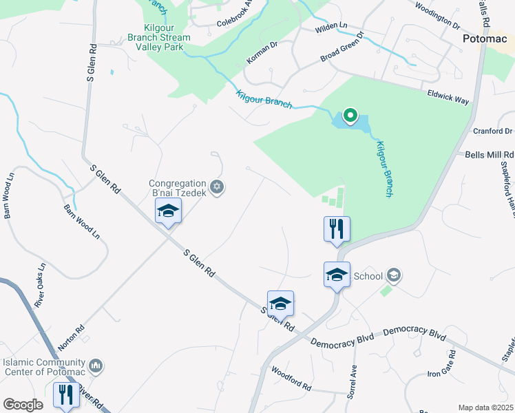map of restaurants, bars, coffee shops, grocery stores, and more near 10813 Lockland Road in Potomac