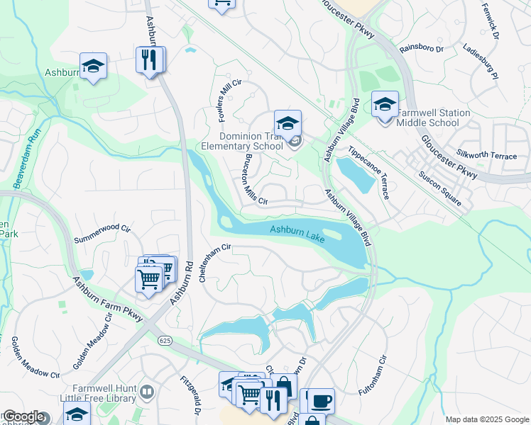 map of restaurants, bars, coffee shops, grocery stores, and more near 43963 Lords Valley Terrace in Ashburn