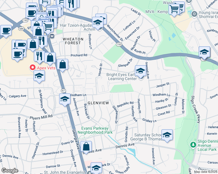 map of restaurants, bars, coffee shops, grocery stores, and more near 1200 McMahon Road in Silver Spring