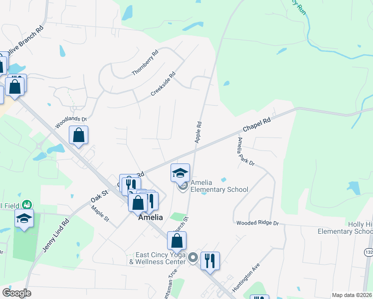 map of restaurants, bars, coffee shops, grocery stores, and more near 103 Chapel Rd in Amelia