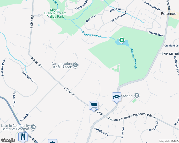 map of restaurants, bars, coffee shops, grocery stores, and more near 10813 Lockland Road in Potomac