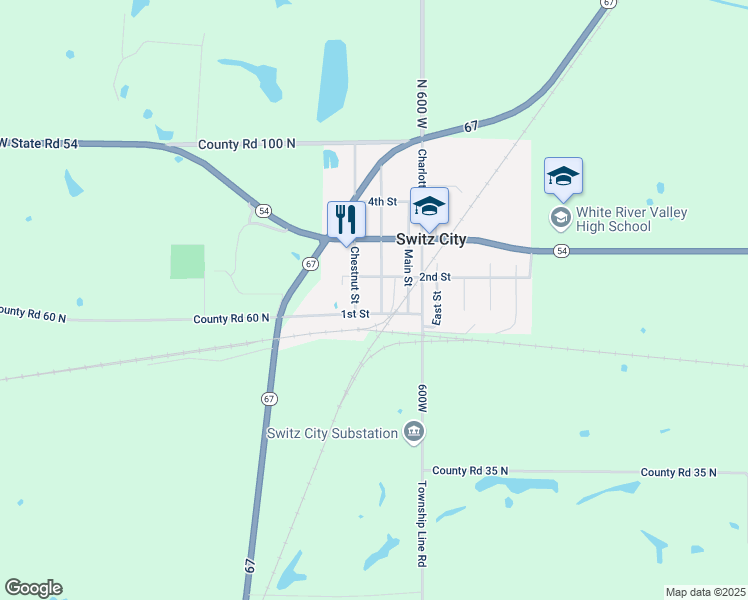 map of restaurants, bars, coffee shops, grocery stores, and more near 132 Fletcher St in Switz City
