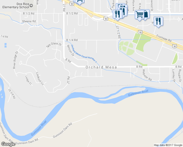 map of restaurants, bars, coffee shops, grocery stores, and more near 2726 Sierra Vista Rd in Grand Junction