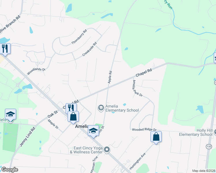 map of restaurants, bars, coffee shops, grocery stores, and more near 103 Chapel Road in Amelia